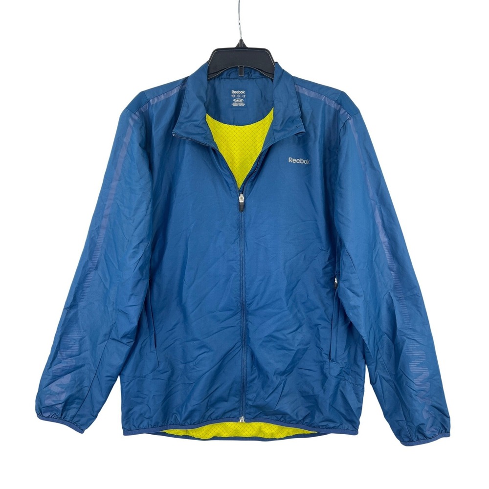 Reebok PlayDry Full Zip Reflective Track Jacket‎ Mens L Blue Athletic Running